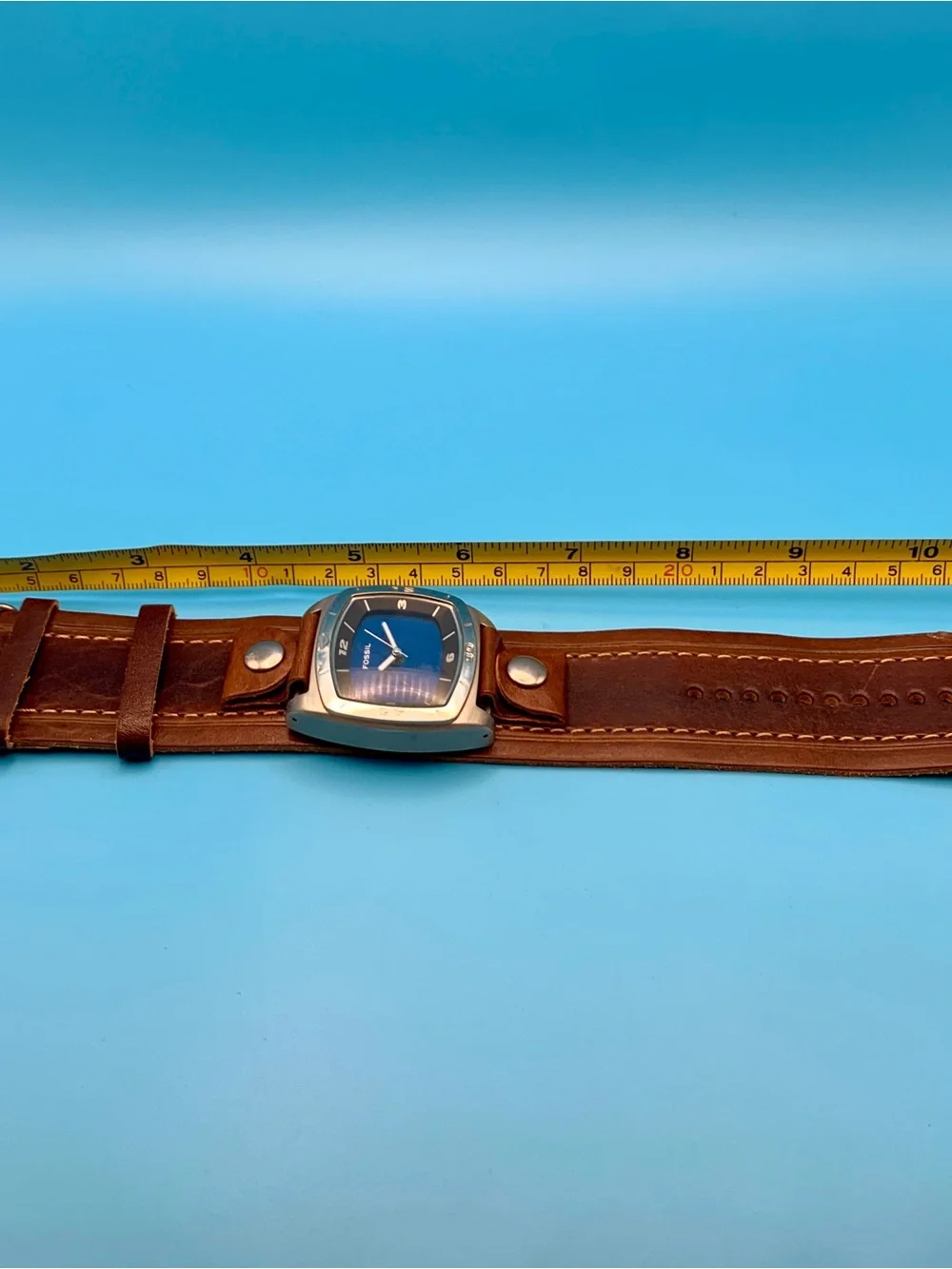 FOSSIL BIG TIC AM-3741 Men’s Vintage Quartz Wristwatch Bund Band Works New Batt